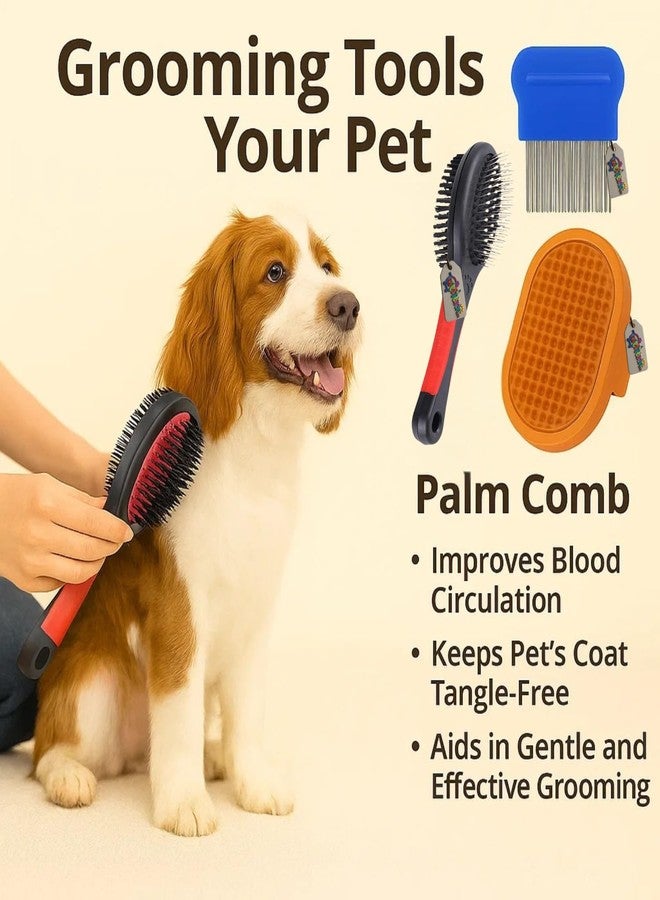 ويستيرن إرا مجموعة العناية بالحيوانات الأليفة 3 في 1 من ويسترن إيرا للكلاب والقطط | فرشاة بمقبض بلاستيكي مزدوج الجوانب | مشط للبراغيث والقراد بحجم راحة اليد، دبابيس معدنية طويلة | تدليك راحة اليد وإزالة الشعر الزائد من المطاط الناعم (عشوائي) (النوع 4) - Image 4